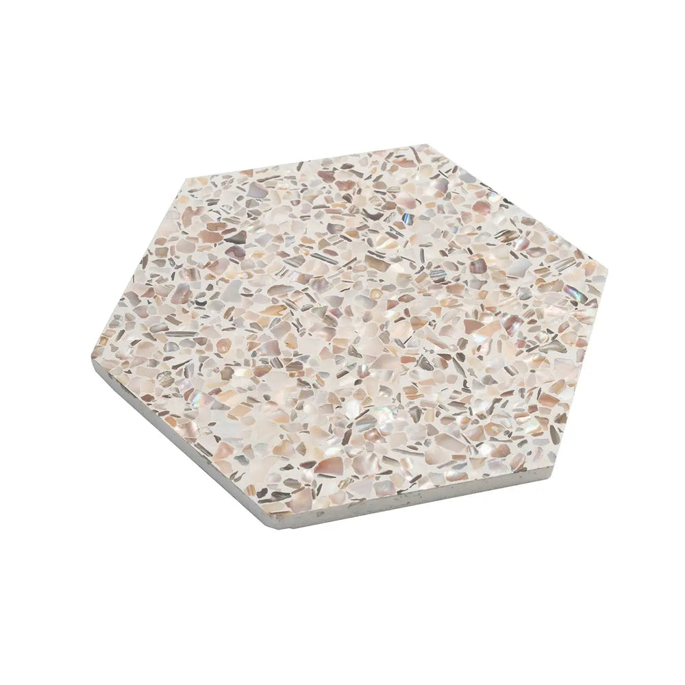Corazza White Sand Shell and Terrazzo Hexagon Tile | Tile Club Corazza White Sand Shell and Terrazzo Hexagon Tile | Tile Club