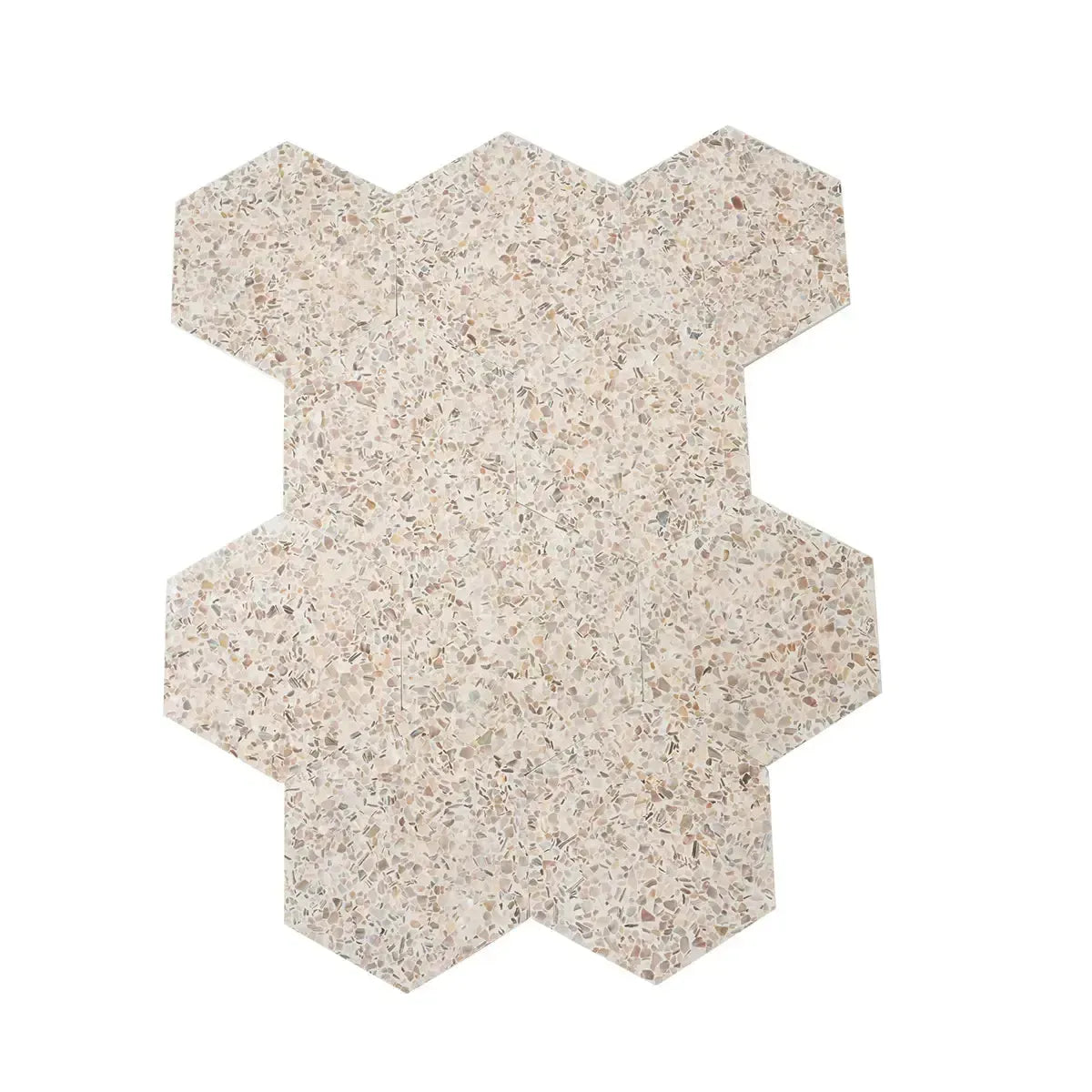 Corazza White Sand Shell and Terrazzo Hexagon Tile | Tile Club
