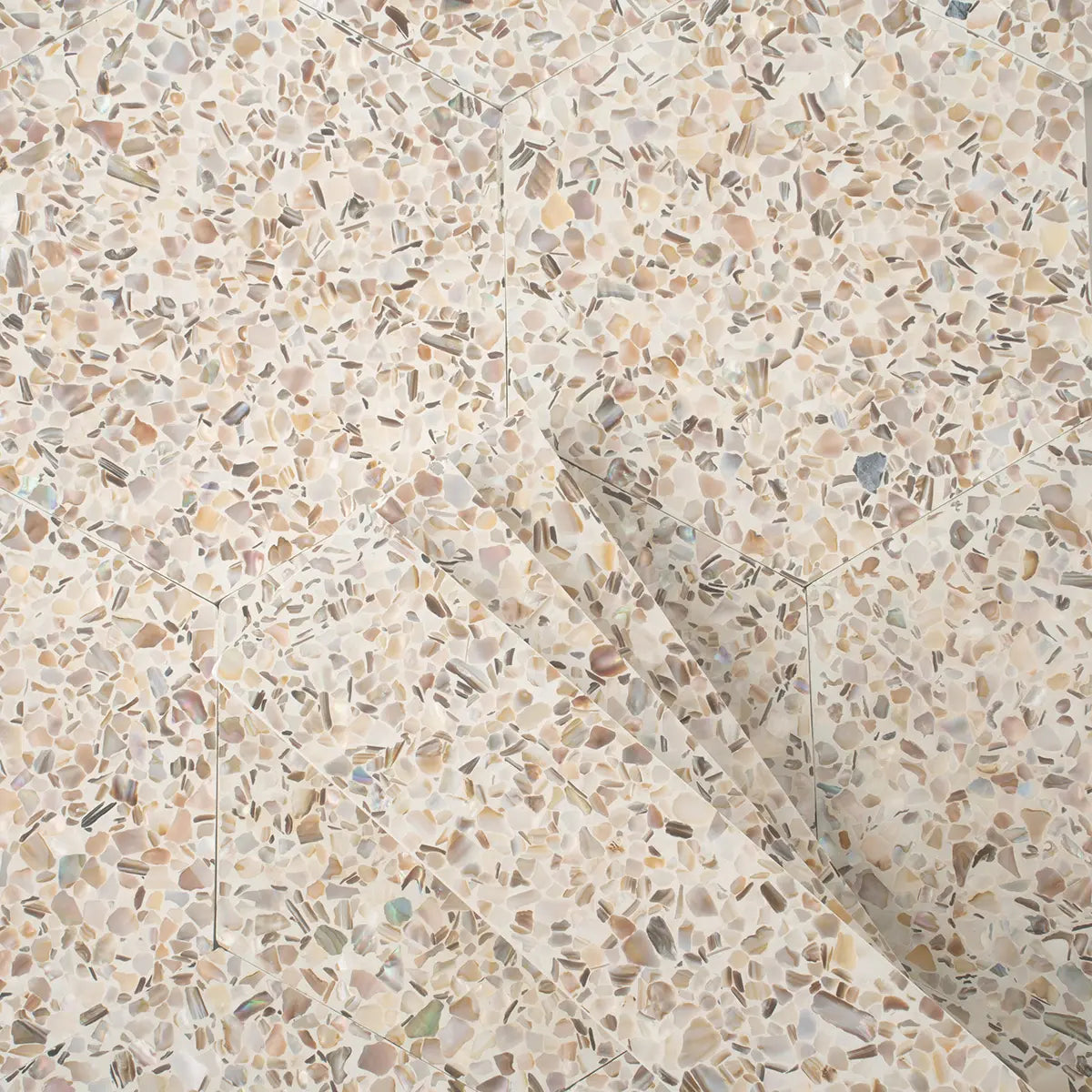 Corazza White Sand Shell and Terrazzo Hexagon Tile