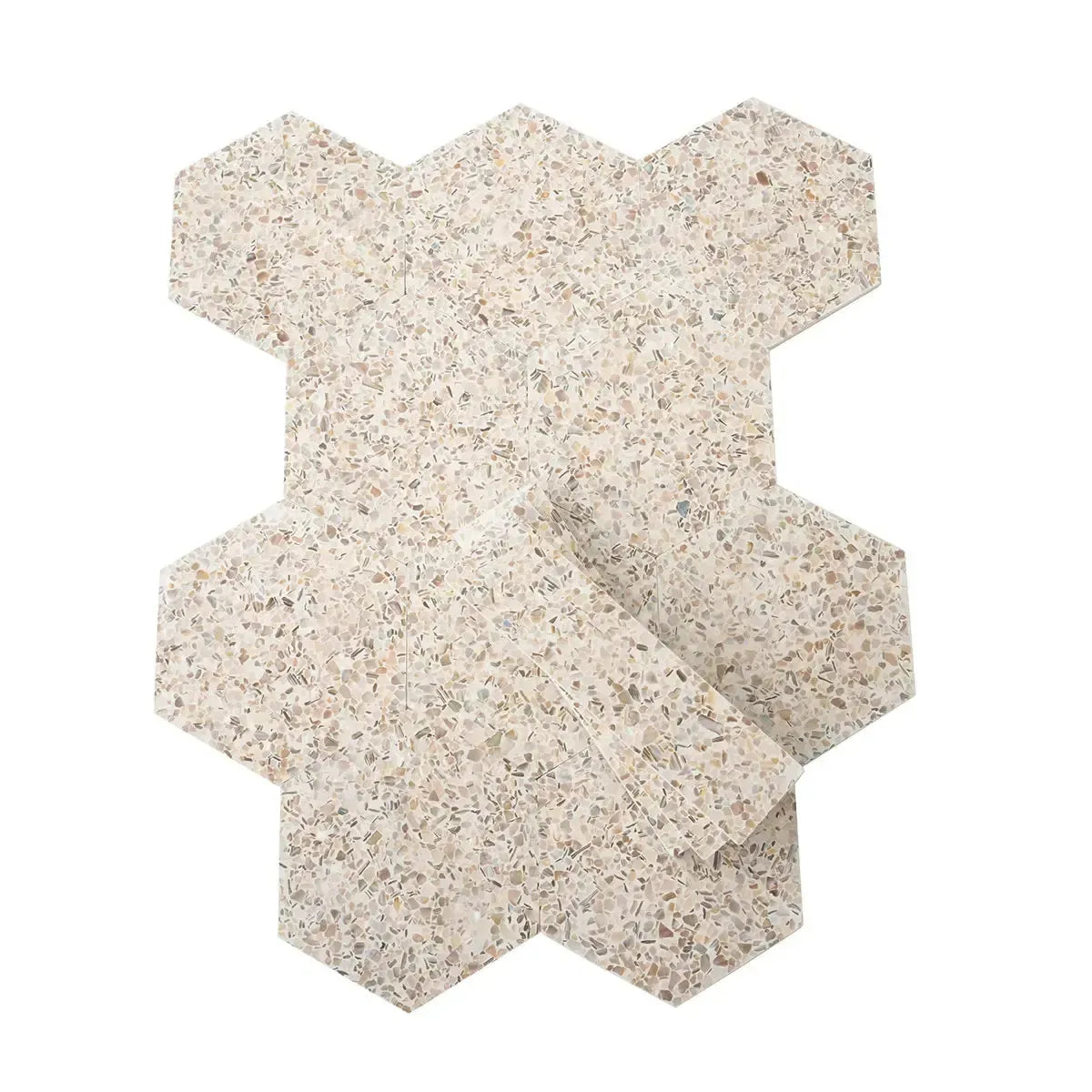 Corazza White Sand Shell and Terrazzo Hexagon Tile | Tile Club