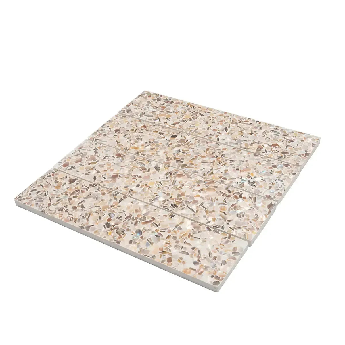 Corazza White Sand Shell and Terrazzo Subway Tile | Tile Club