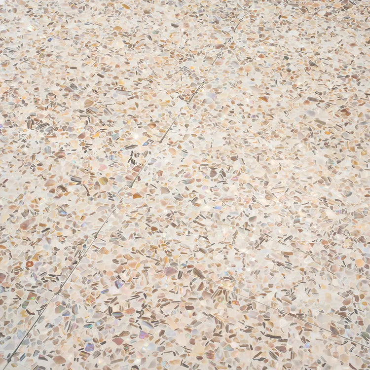 Corazza White Sand Shell and Terrazzo Subway Tile | Tile Club