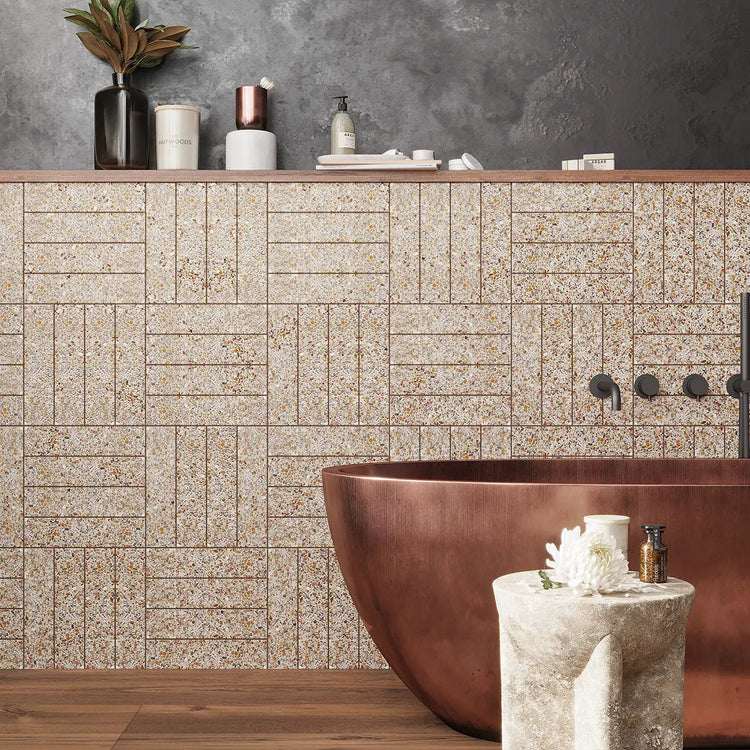 Corazza White Sand Shell and Terrazzo Subway Tile | Tile Club