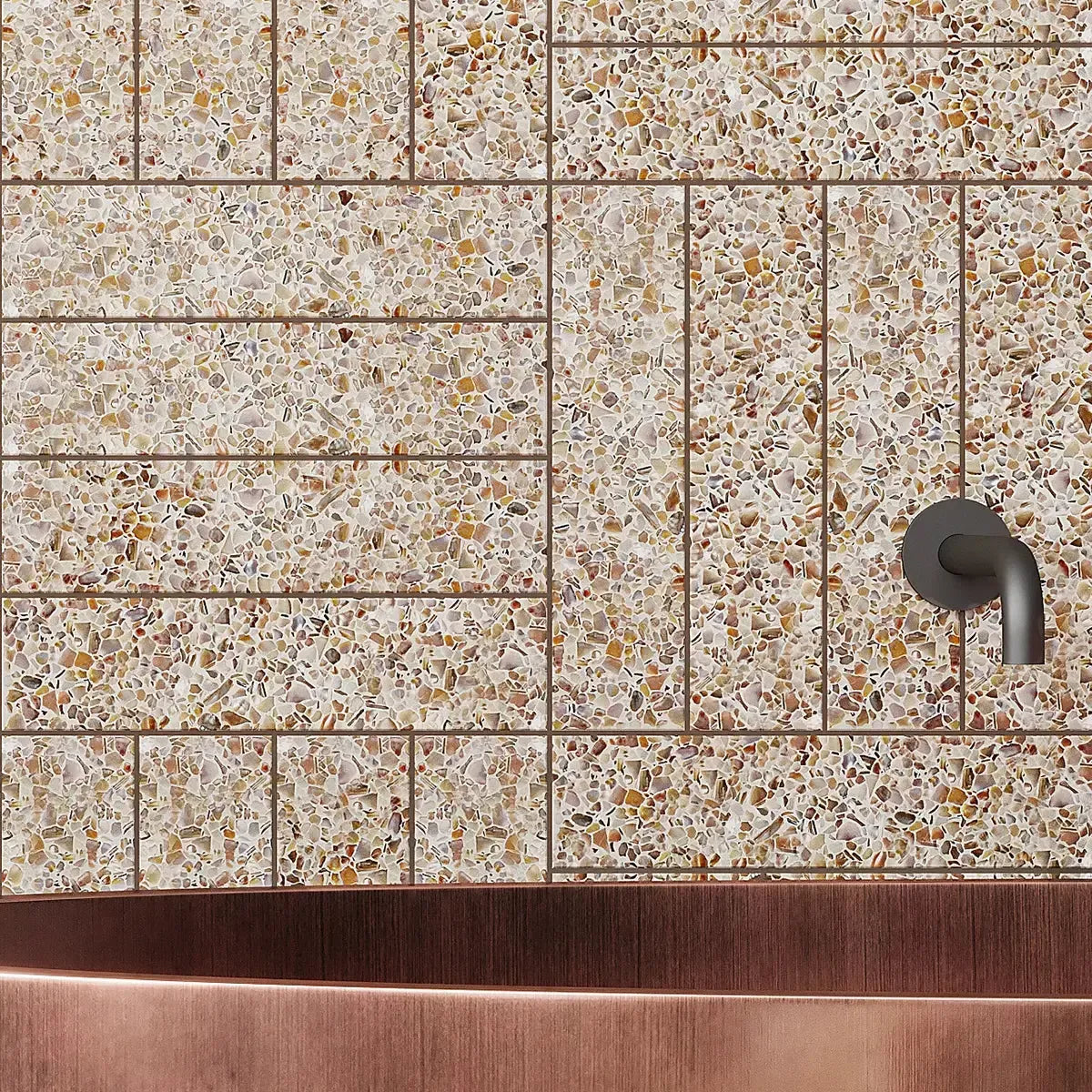 Corazza White Sand Shell and Terrazzo Subway Tile