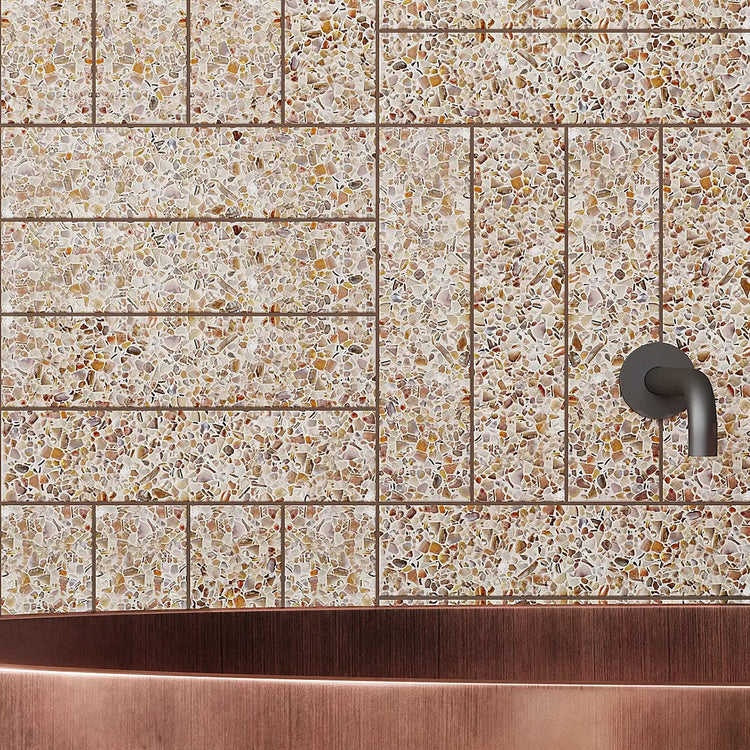Corazza White Sand Shell and Terrazzo Subway Tile