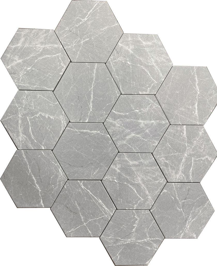 Cosmo Silver Marbled Porcelain Hexagon Tile | Tile Club