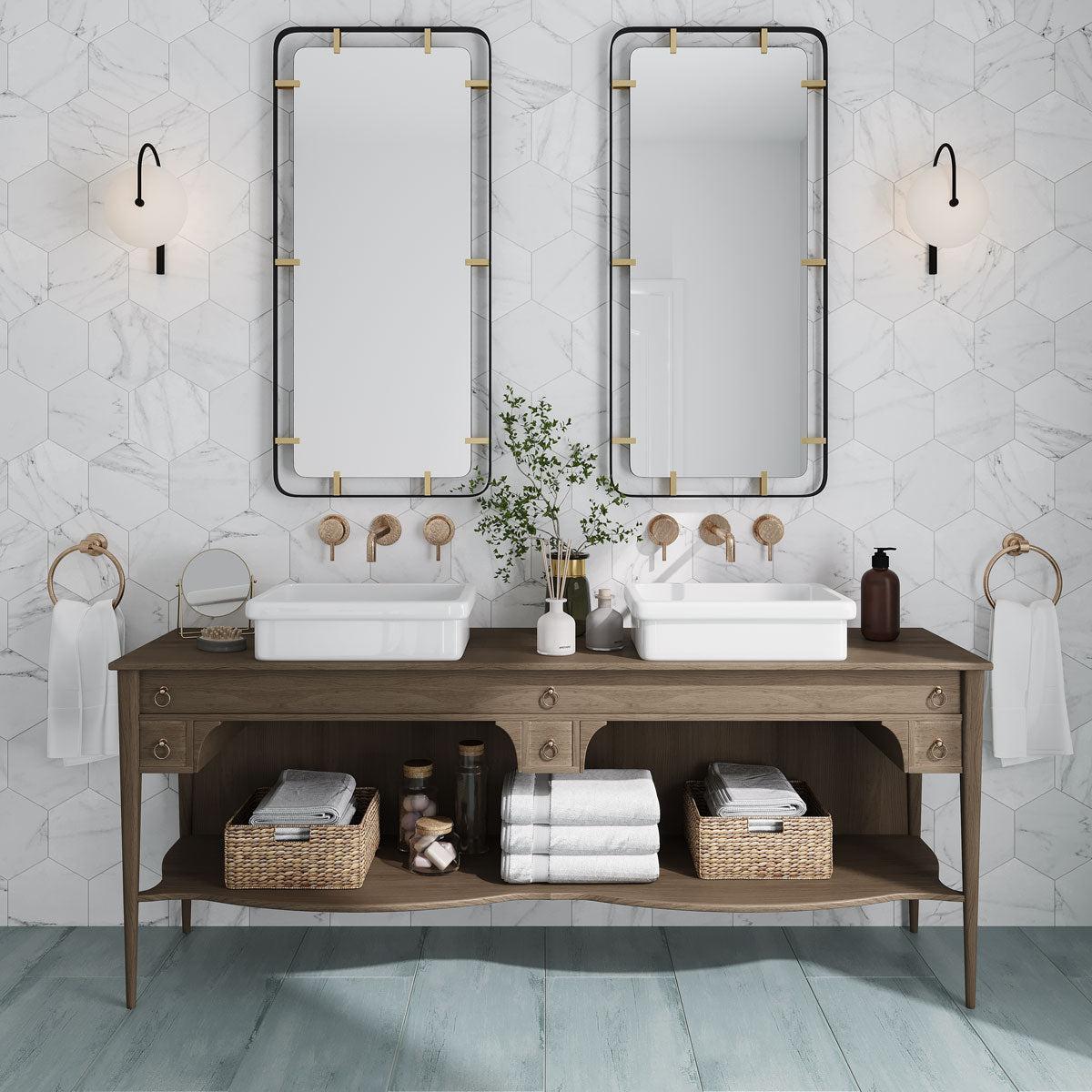 Cosmo White Marbled Porcelain Hexagon Tile | Tile Club