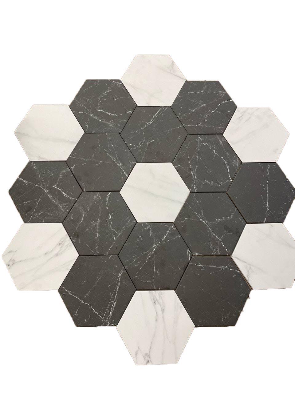 Cosmo Black Marbled Porcelain Hexagon Tile | Tile Club