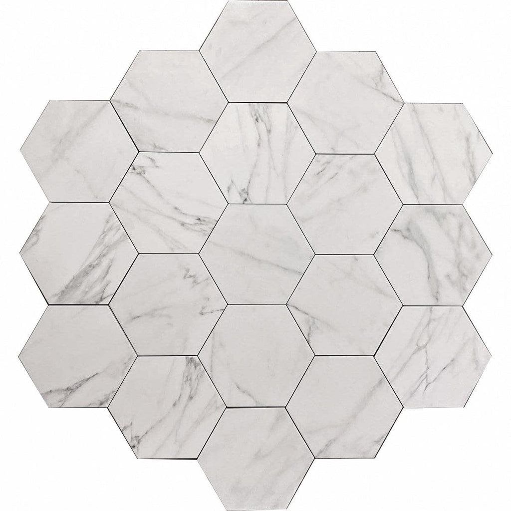 Cosmo White Marbled Porcelain Hexagon Tile | Tile Club