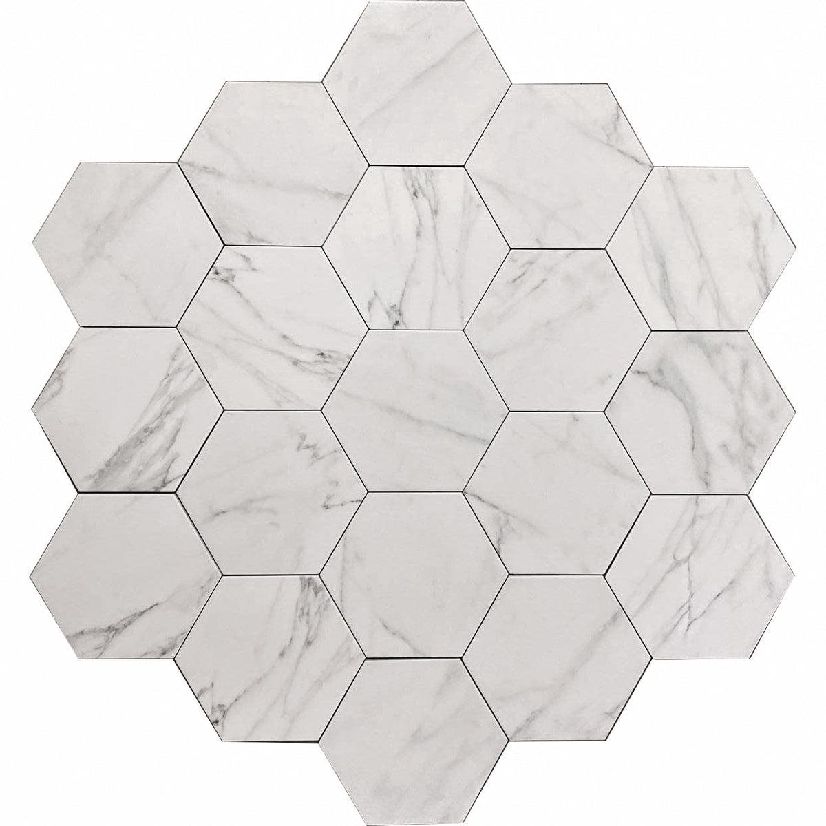 Cosmo White Marbled Porcelain Hexagon Tile | Tile Club