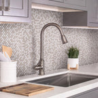 Grey & White Kitchen with Cream Penny Recycled Glass Mosaic Tile Backsplash