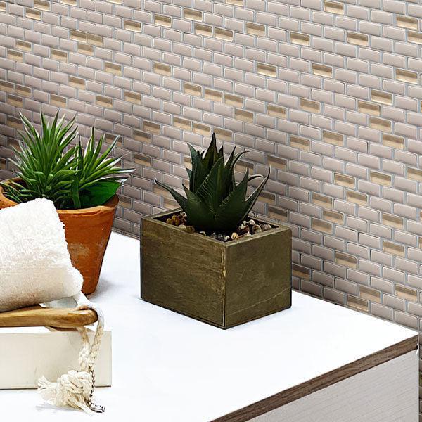 Cream Recycled Glass Brick Mosaic Tile Wall