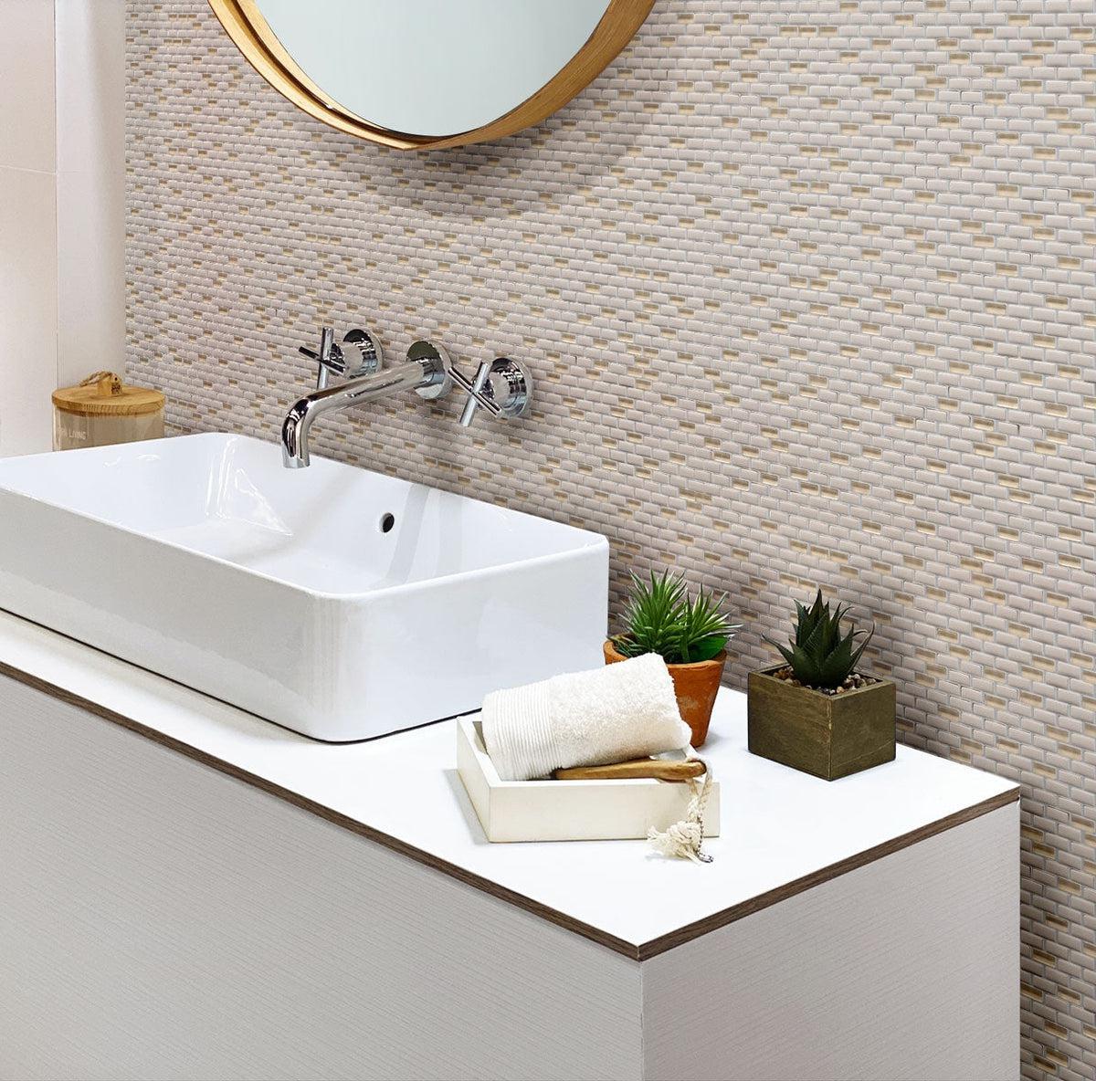Cream Recycled Glass Brick Mosaic Tile Bathroom Backsplash