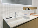 Creamy White Squares Glass Pool Tile Bayhroom Backsplash