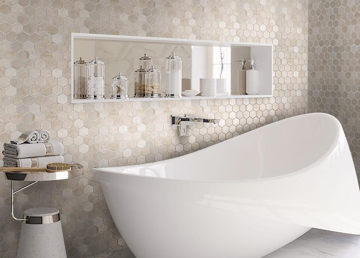 Warm beige marble hexagon bathroom wall tile