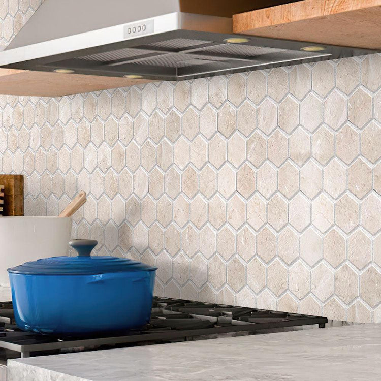 Crema Marfil 2 Inch Hexagon Polished Marble Mosaic Tile | Tile Club