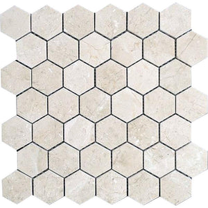 Crema Marfil 2 Inch Hexagon Polished Marble Mosaic Tile Sample