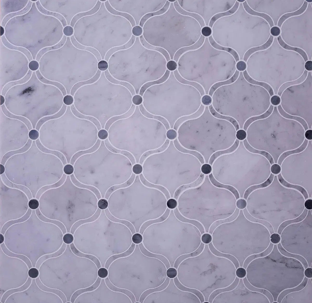 Carrara Arabesque Tile With Bardiglio Dots for a Tuscan Inspired interior