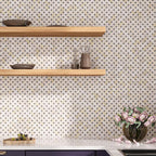 Beige basketweave kitchen backsplash tile