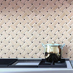 Crema Marfil Curved Basket Weave Marble Mosaic Tile behind Kitchen Stove