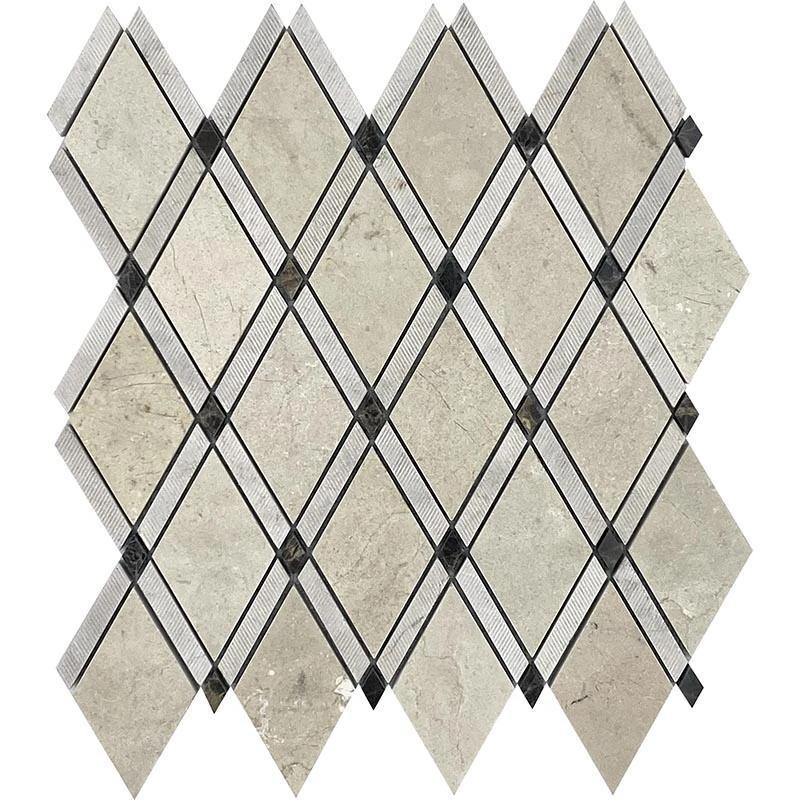 Crema Marfil Diamond with Etched Lines and Emperador Dark Dots Sample