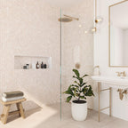 Crema Marfil Herringbone 1X3 Polished Marble Mosaic Tile Shower Backsplash