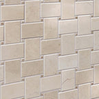Crema Marfil Basket Weave Marble Mosaic Tile Close-up