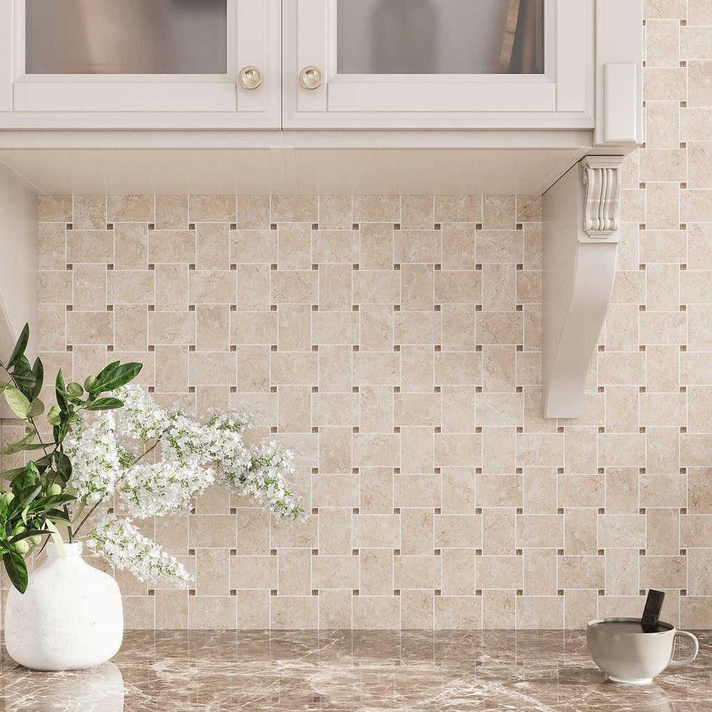 Warm beige basket weave kitchen wall tiles