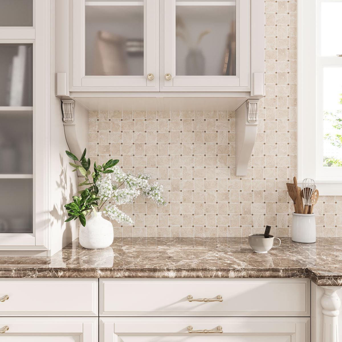 Crema Marfil Large Basket Weave tile for floors and walls