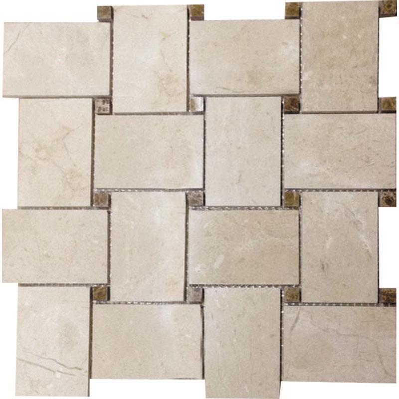 Crema Marfil Basket Weave With Emperador Dark Dot Marble Mosaic Tile Sample