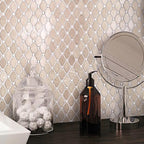 Wall with Crema Marfil Octagon With White Dots Marble Mosaic