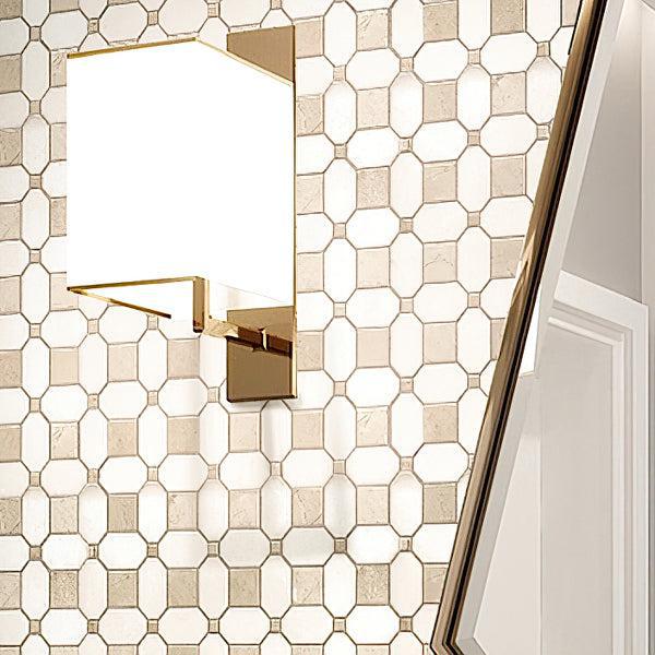 Bathroom Lamp on Crema Marfil Square And Thassos Octagon Marble Mosaic Tile Wall
