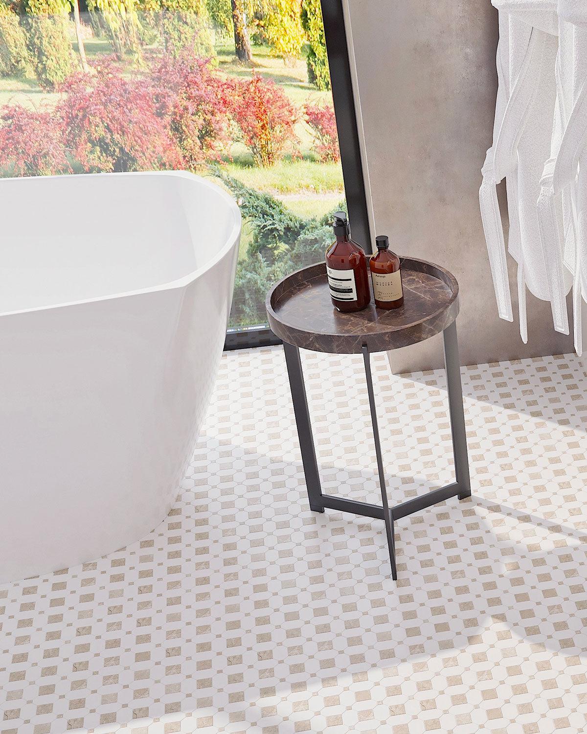 Slip-Resistant Bathroom Floor Tile with Cremal Marfil Marble Mosaic Tile