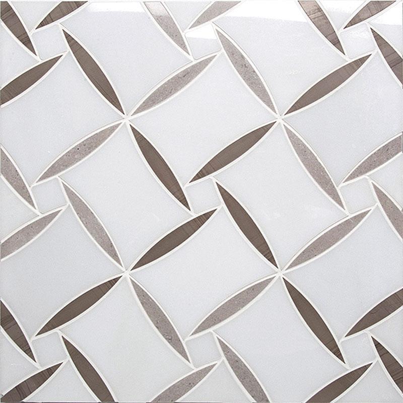 Paper White And Eastern Beige Daisy Mosaic Tile