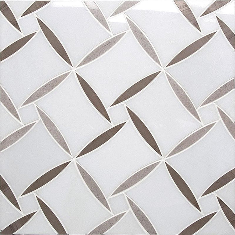 Paper White And Eastern Beige Daisy Mosaic Tile