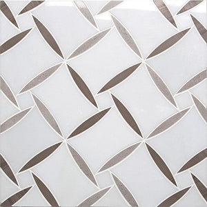 Paper White And Eastern Beige Daisy Mosaic Tile