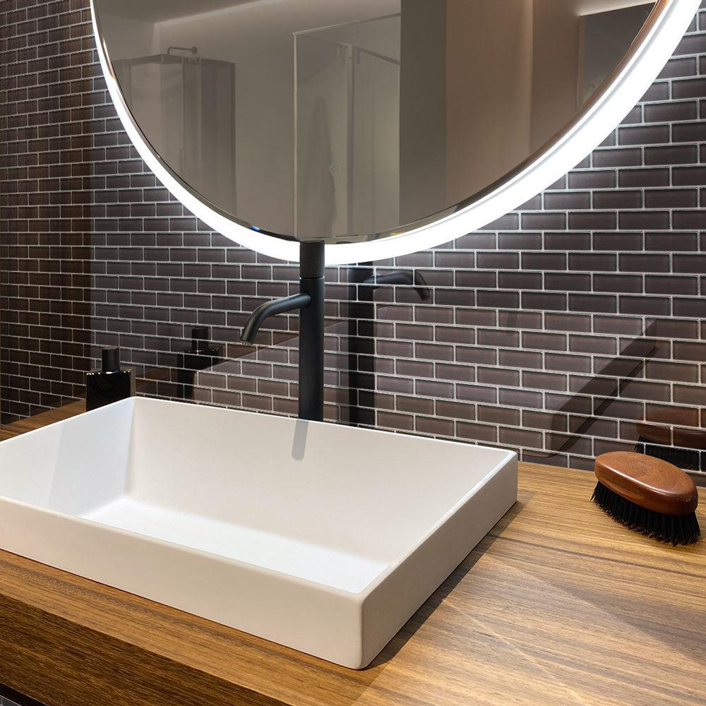 Dark Gray Glass Brick Tile Bathroom Design