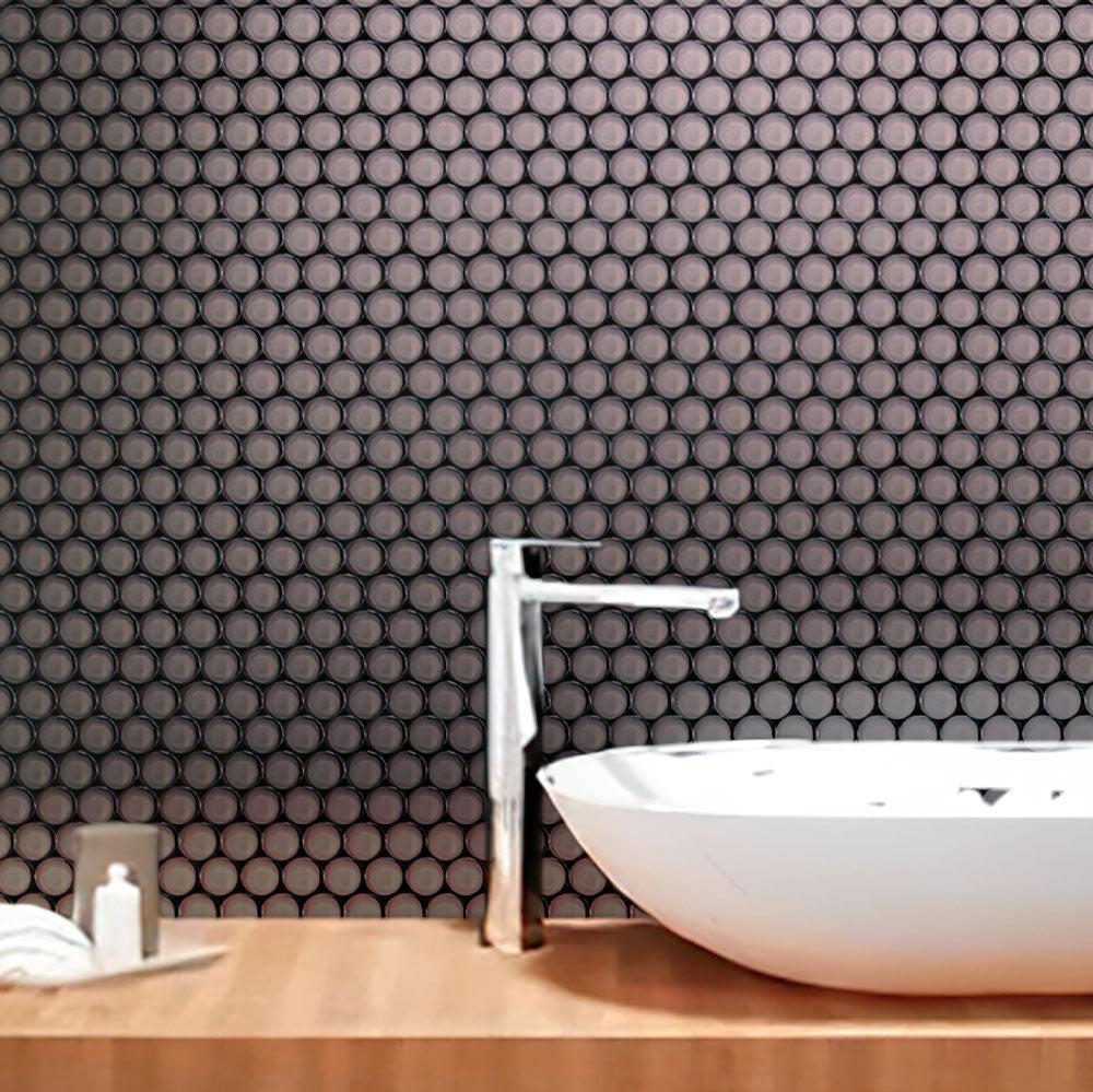 Dark Gray Penny Round Glass Tile | Tile Club