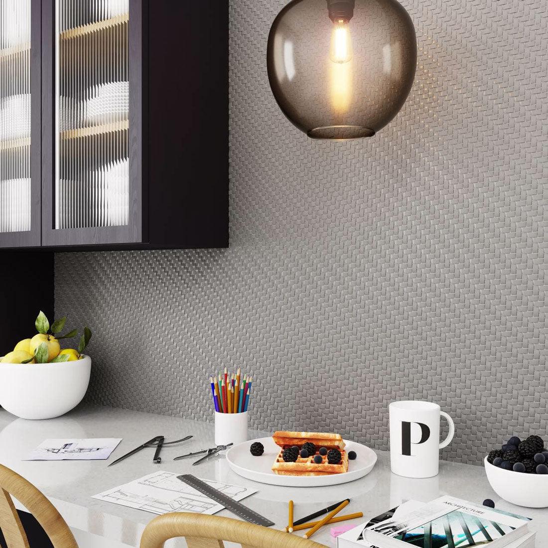 Dark Grey Recycled Glass Basket Weave Mosaic Tile Wall Backsplash