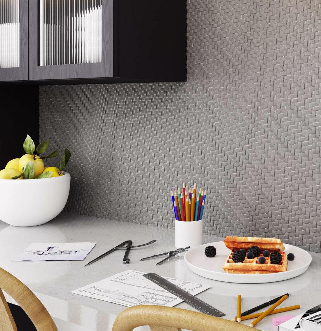 Dark Grey Recycled Glass Basket Weave Mosaic Tile | Tile Club