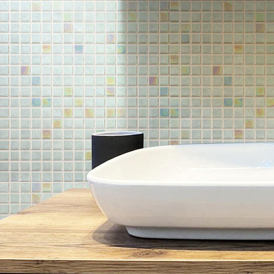 Dazzling White Iridescent Squares Glass Tile | Tile Club