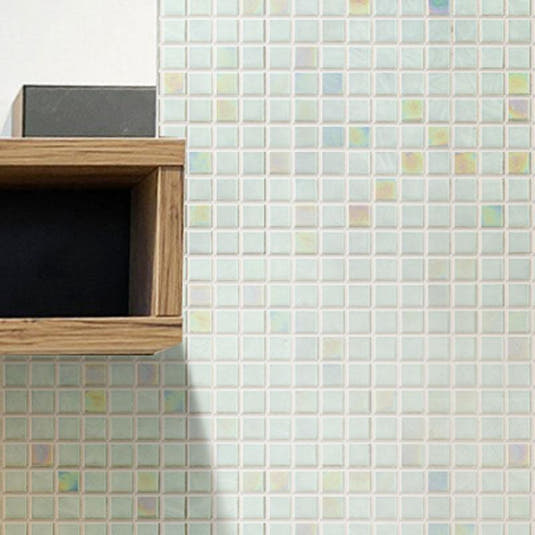 Dazzling White Iridescent Squares Glass Tile | Tile Club