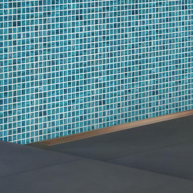 Deep Cerulean Blue Mixed Squares Glass Pool Tile | Tile Club