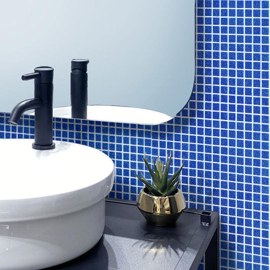Deep Cobalt Blue Squares Glass Pool Tile | Tile Club