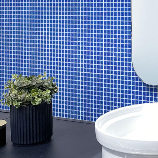 Deep Cobalt Blue Squares Glass Pool Tile | Tile Club