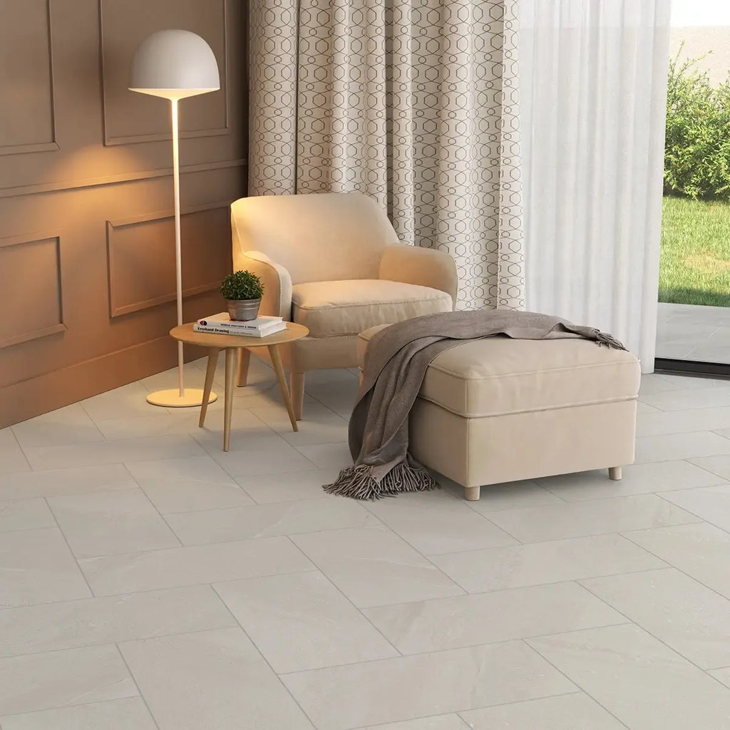 Denali Off-White Concrete Look Porcelain Tile 12" x 24 | Tile Club