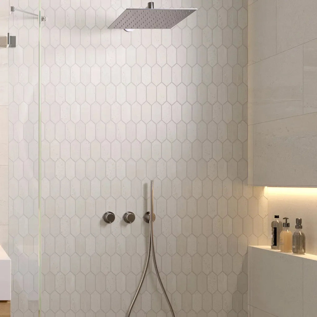 Denali Off-White Concrete Look Ceramic Mosaic Tile | Tile Club