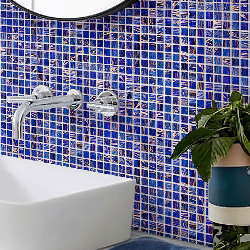 Denim Blue Mixed Squares Glass Tile