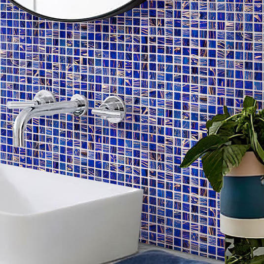 Denim Blue Mixed Squares Glass Tile | Tile Club