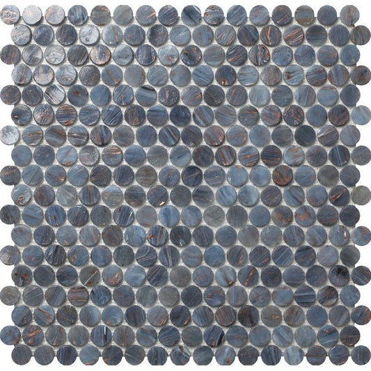 12.2" x 12.2" Denim Glass Penny Round Mosaic Tile | Tile Club |